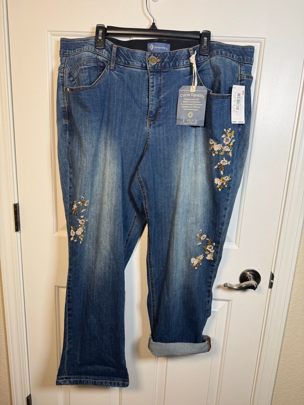 Democracy New "Ab"solution Girlfriend Floral Embroidered Plus Jeans 22W